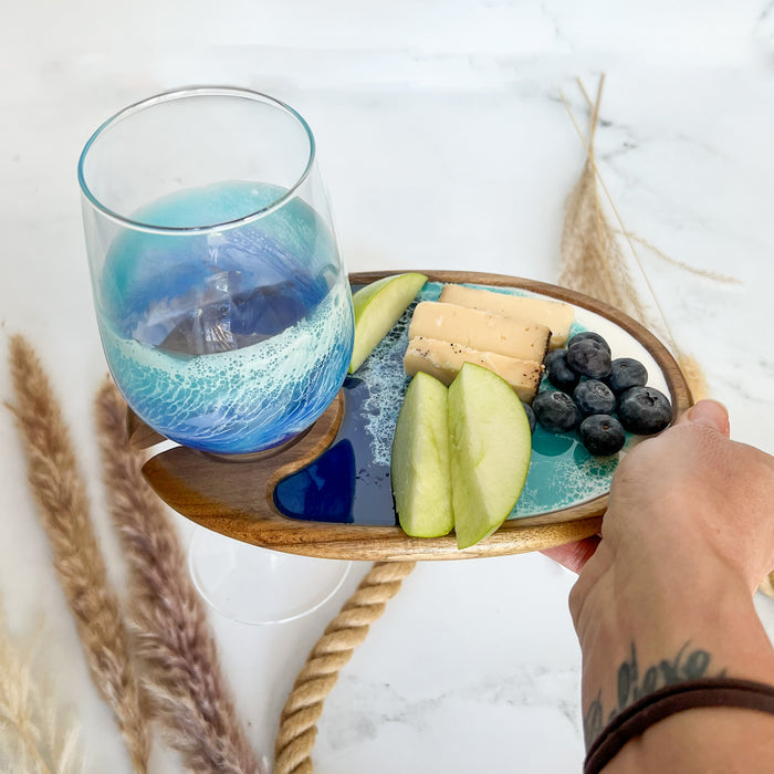 Personal Charcuterie Board with Wine Glass Holder