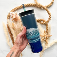 Ocean Waves Gray Owala 24oz Water Bottle with Straw