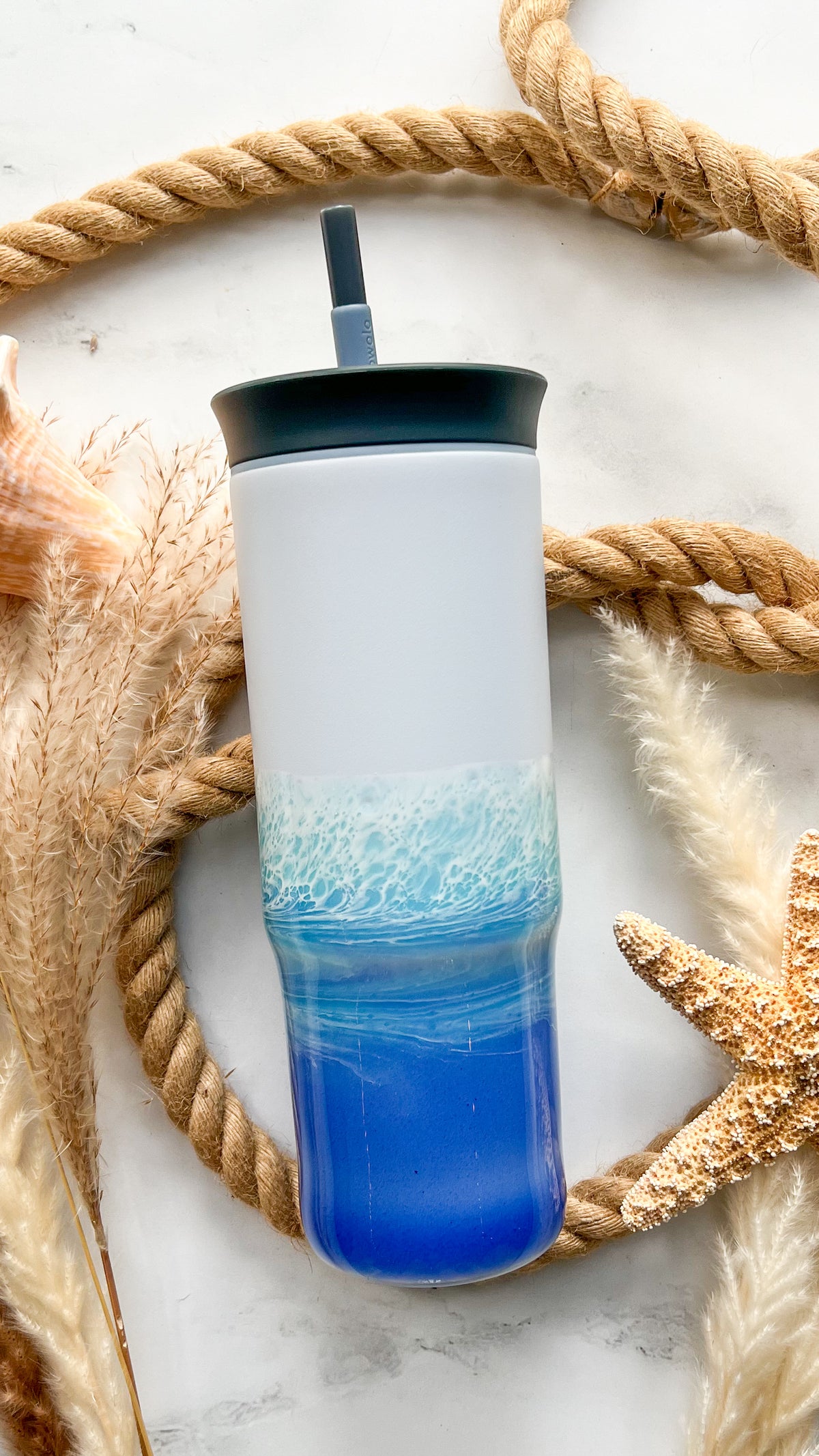 Ocean Waves Owala 24oz Water Bottle with Straw