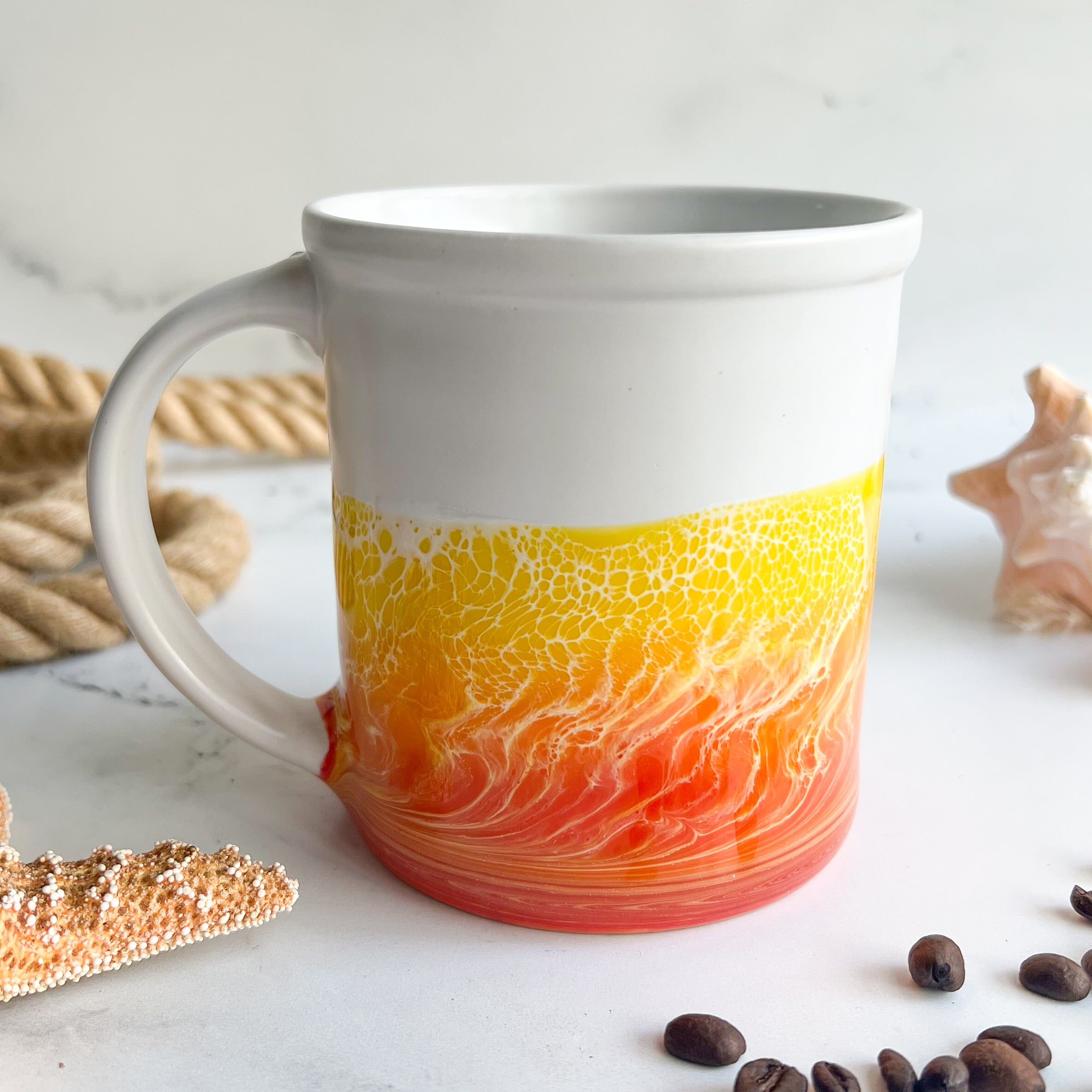 High Tides Good Vibes Surf Retro Graphic Novelty Ceramic Coffee Mug