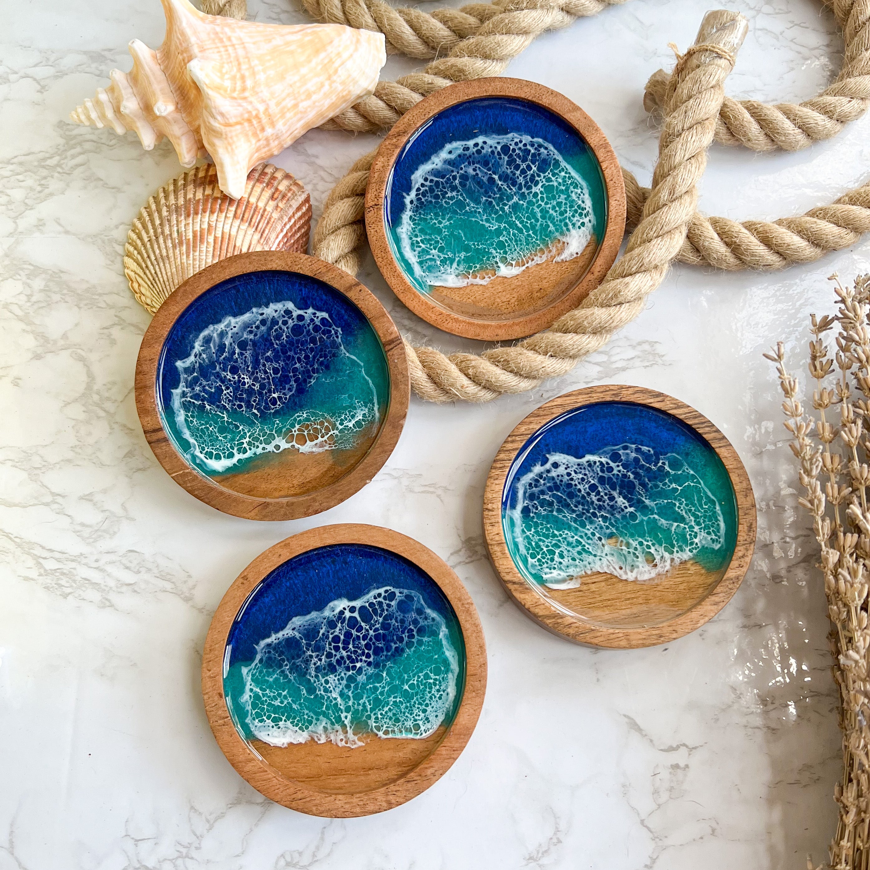Mini Ocean Wood Coasters – Citrus Waves Art